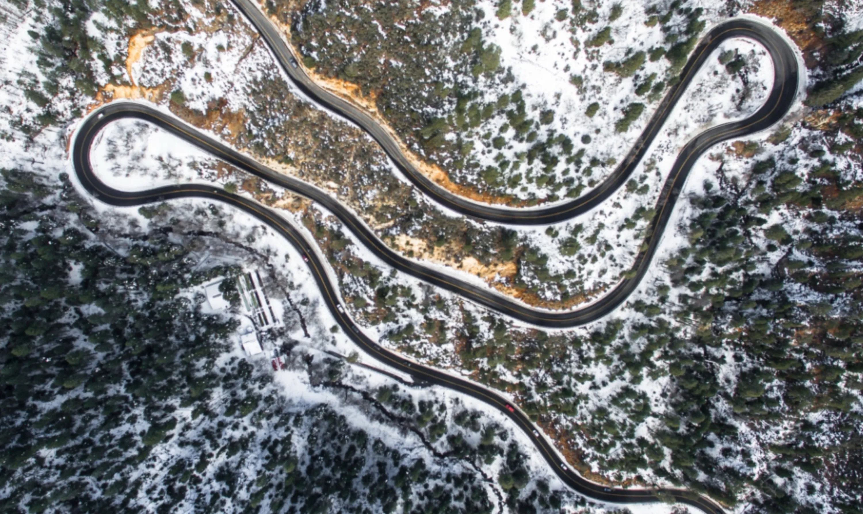 Aerial View of Mountain Highway in Winter