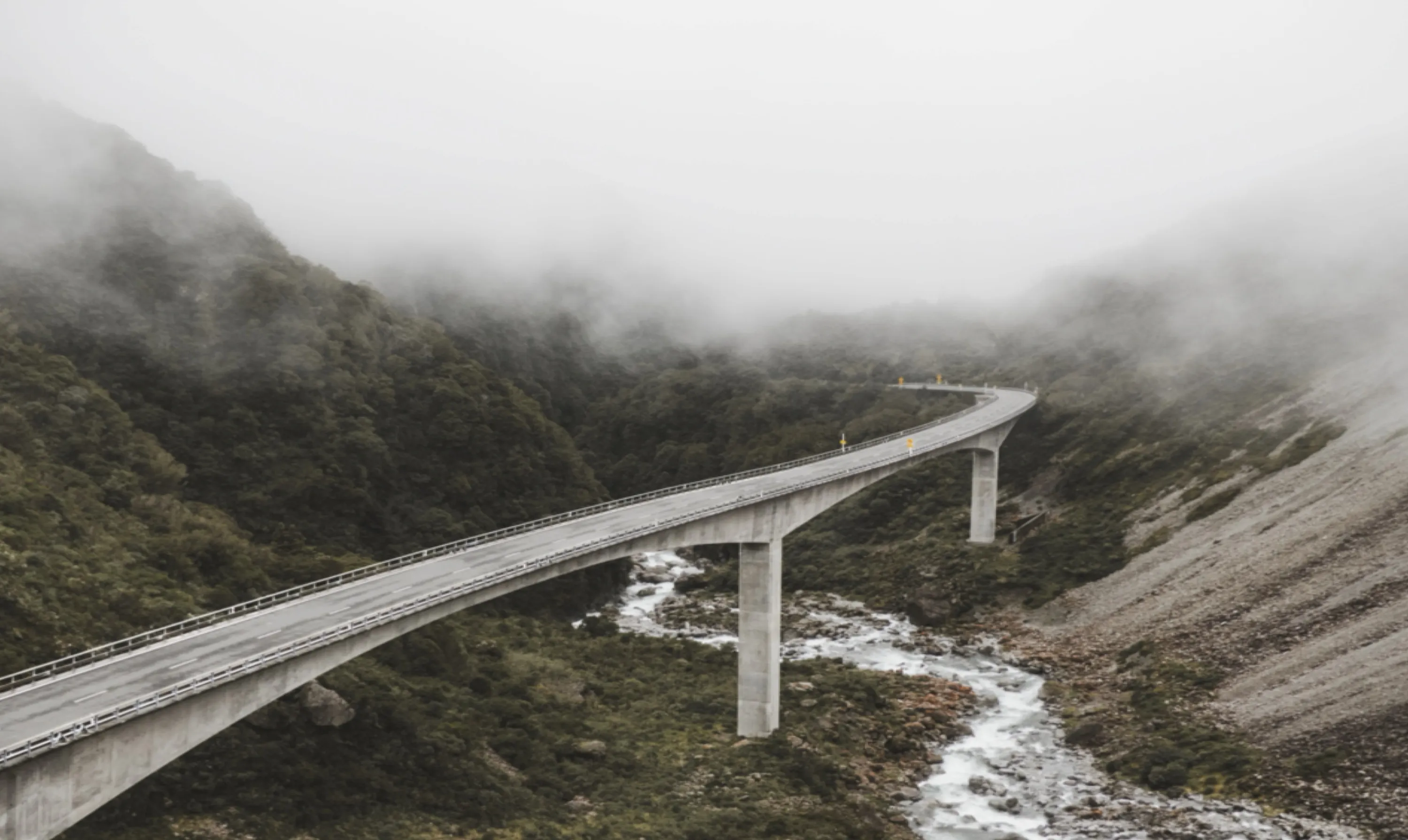 Bridge in Fog, Deaths Corner, New Zealand