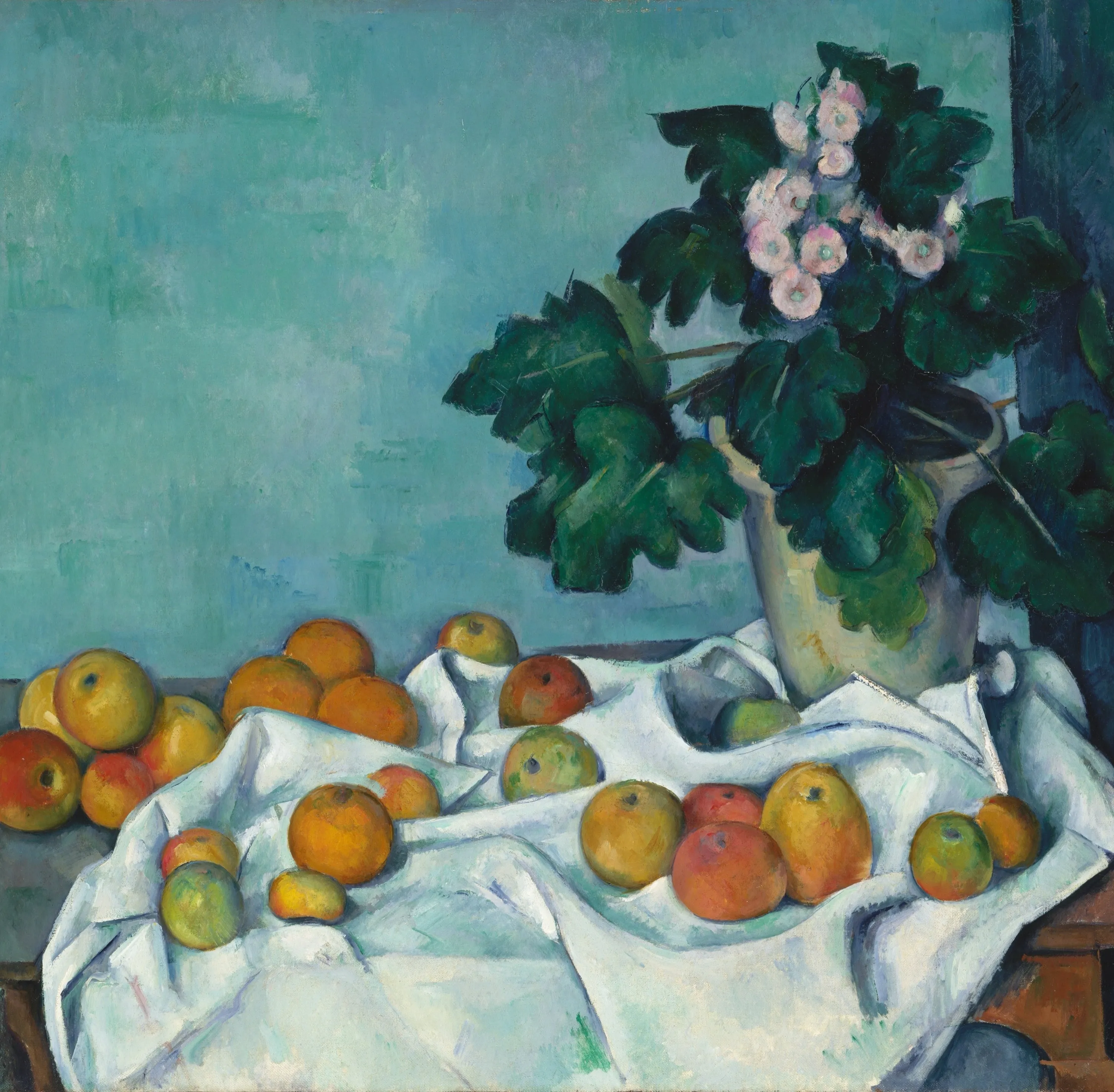 Still Life with Apples and Pot of Primroses