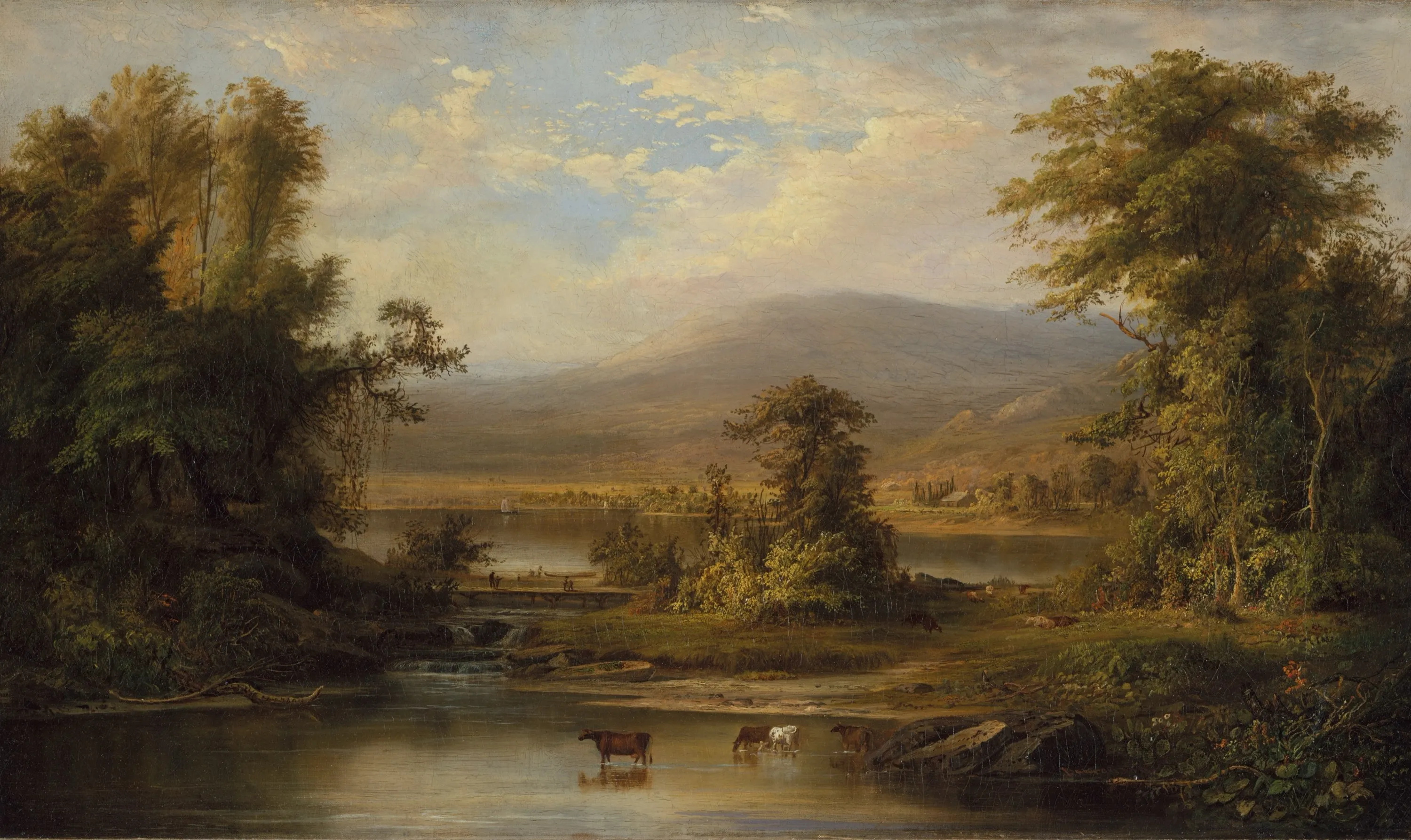 Landscape with Cows Watering in Stream